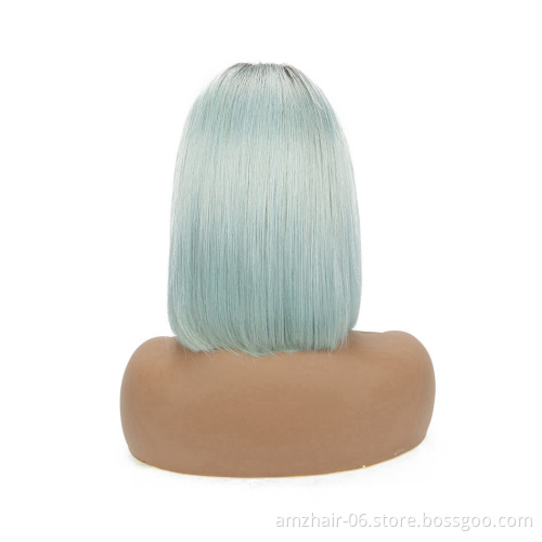 Wholesale Raw Indian Virgin Human Hair Short Blonde 1B 613 Pink Grey Blue Red Color Bob Wigs Cosplay Straight Lace Front Wigs